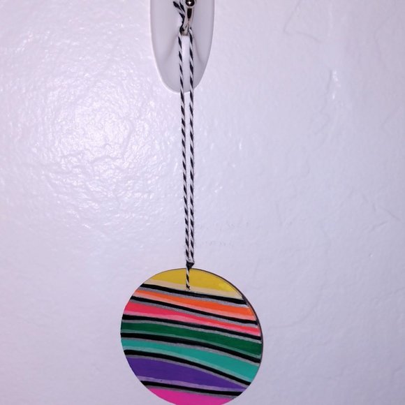 Handmade Ornament with Hand Painted Sugar Skull and Stripes For Dia De Muertos - Picture 9 of 16